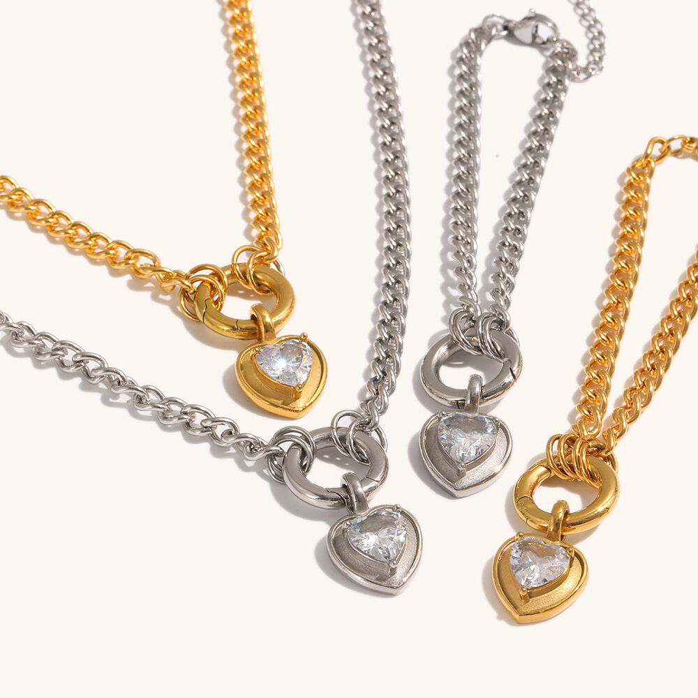 Heart Zircon OT Clasp Pendant Necklace / Charm Bracelet