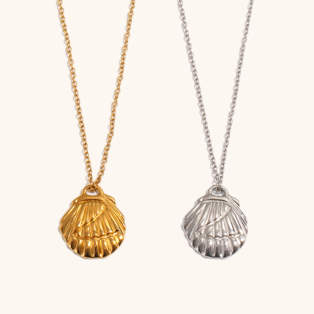 Engraved Shell Gold Plated Pendant Necklace