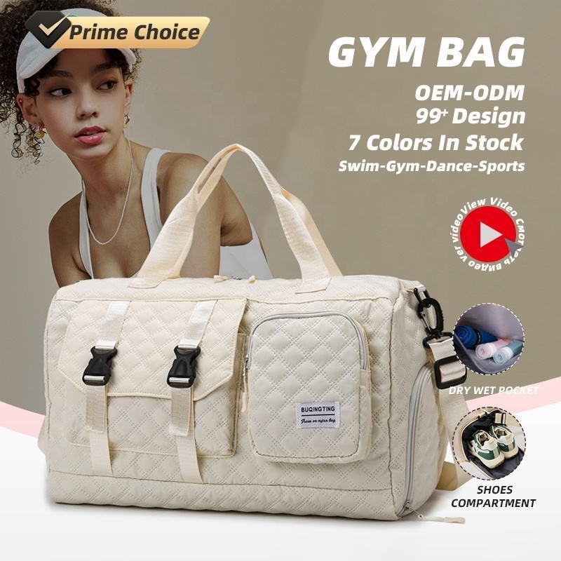 Quilted Large Capacity 7 Color Waterproof Dry Wet Separation Custom Front Buckle Pocket Travel Luggage Bag with Shoe Compartment