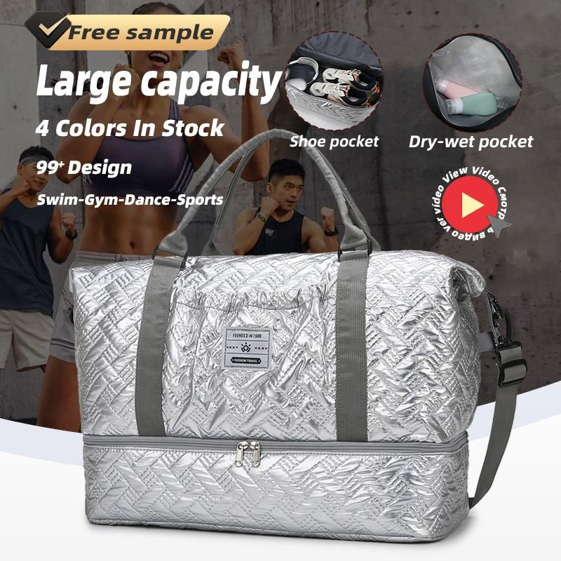 custom logo 5 color nylon outside buckle pocket luggage sleeve dry wet separate sports travel gym tote bag with shoe compartment-2