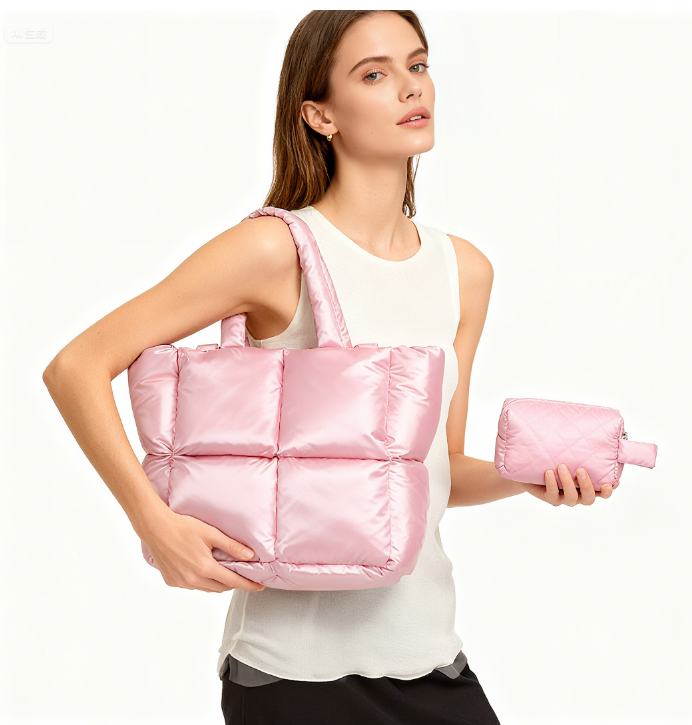 Quilted Puffer Tote Bag for Women Soft Puffy Handbag Lightweight Shoulder Bag Daily Handbag