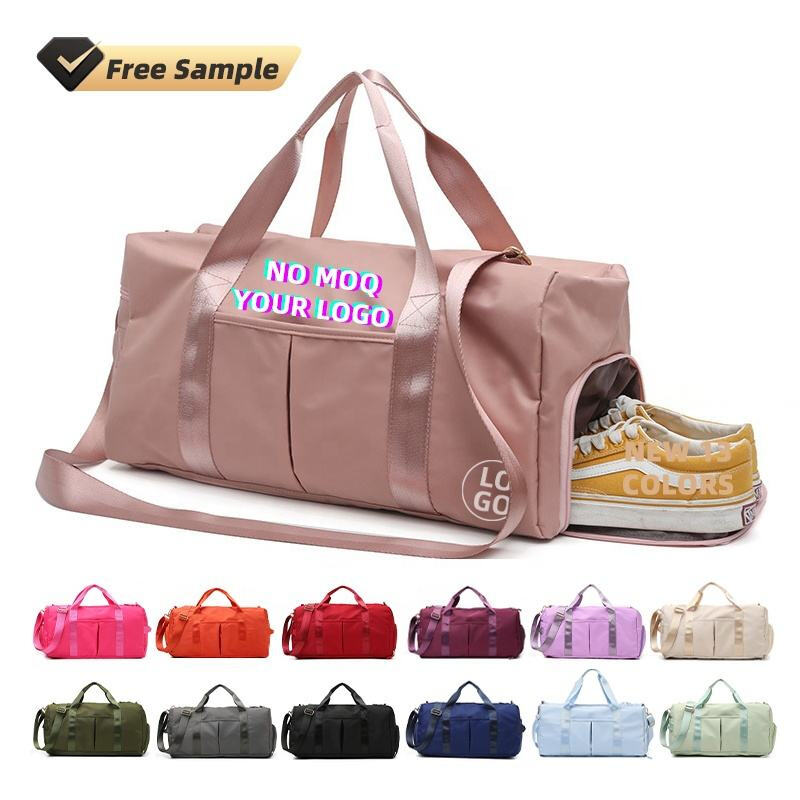 custom logo 5 color nylon outside buckle pocket luggage sleeve dry wet separate sports travel gym tote bag with shoe compartment-7
