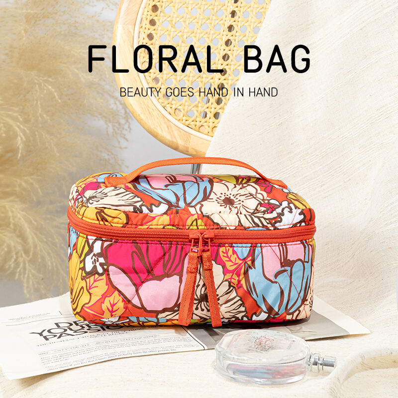 Ginzeal quilted cotton cosmetic bag makeup bag 