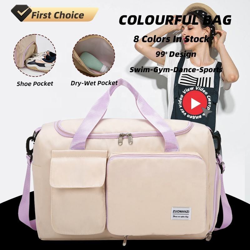 Dry Wet Separate Large Capacity Bolsa De Viaje Waterproof Oxford Multiple Pocket 8 Color Women Travel Bag with Shoe Compartment