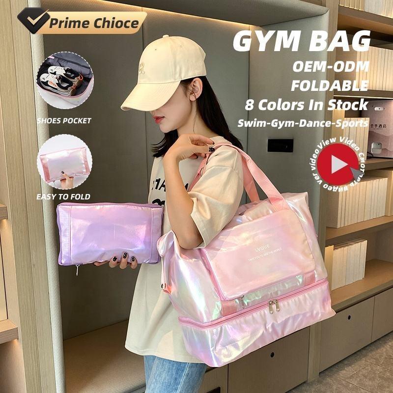 Holografisk laserblank foldbar stor kapacitet vandtæt tørre og våde separation rejse- og træningstaske med skofag i bunden