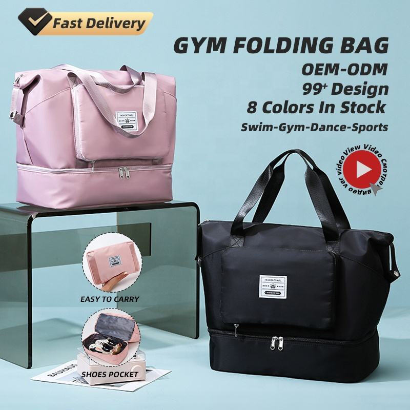 Udfoldbar udvidbar med logo hele tryk stor kapacitet vandtæt tørt/vådt adskillelse sideflaske lomme rejse gym tasker