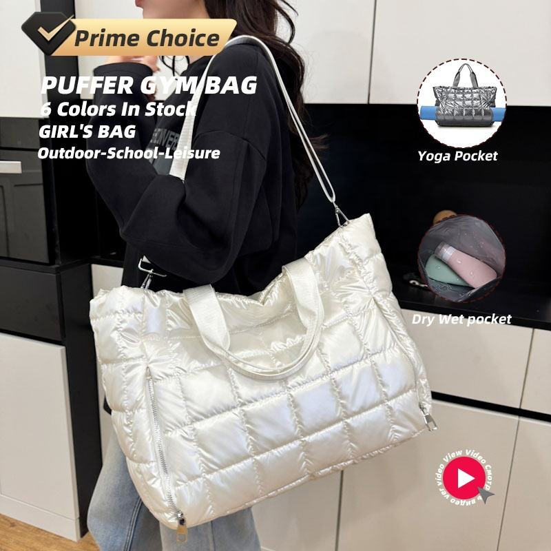 6-farvet holografisk pufferquiltet stor kapacitet vandtæt forreste lynlås yogamåtte lomme tørre og våde adskilt fitnesscenter svømning rejse taske