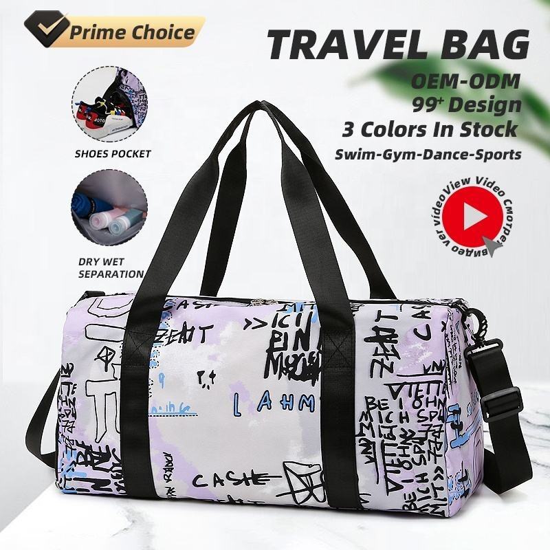 Geometrisk fuldtrykt graffiti bolsa de gimnasio stor kapacitet vandtæt tørre og våde separation duffel træningspose med fags for sko