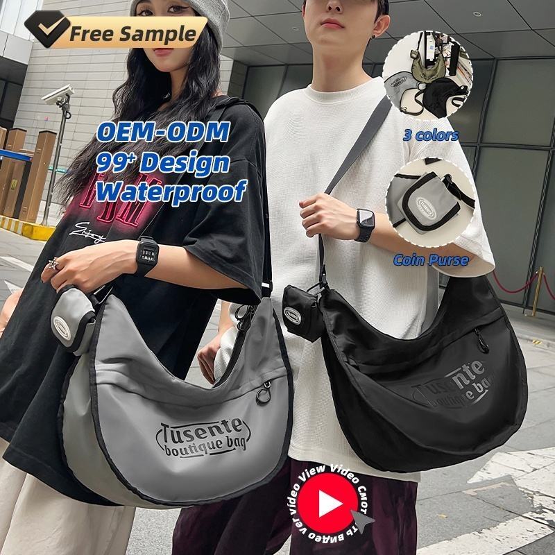 2 in 1 Three Colours Letter Print Waterproof Sport Nylon Unisex Class Dumpling Crossbody Shoulder Travel Bag with Coin Purse