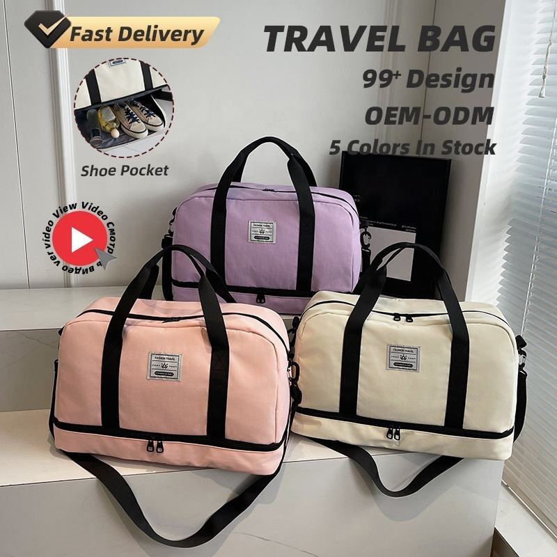 Customised Logo Large Capacity Dry Wet Separate Detachable Strap Waterproof Oxford Unisex Travel Gym Bag with Bottom Shoe Pocket