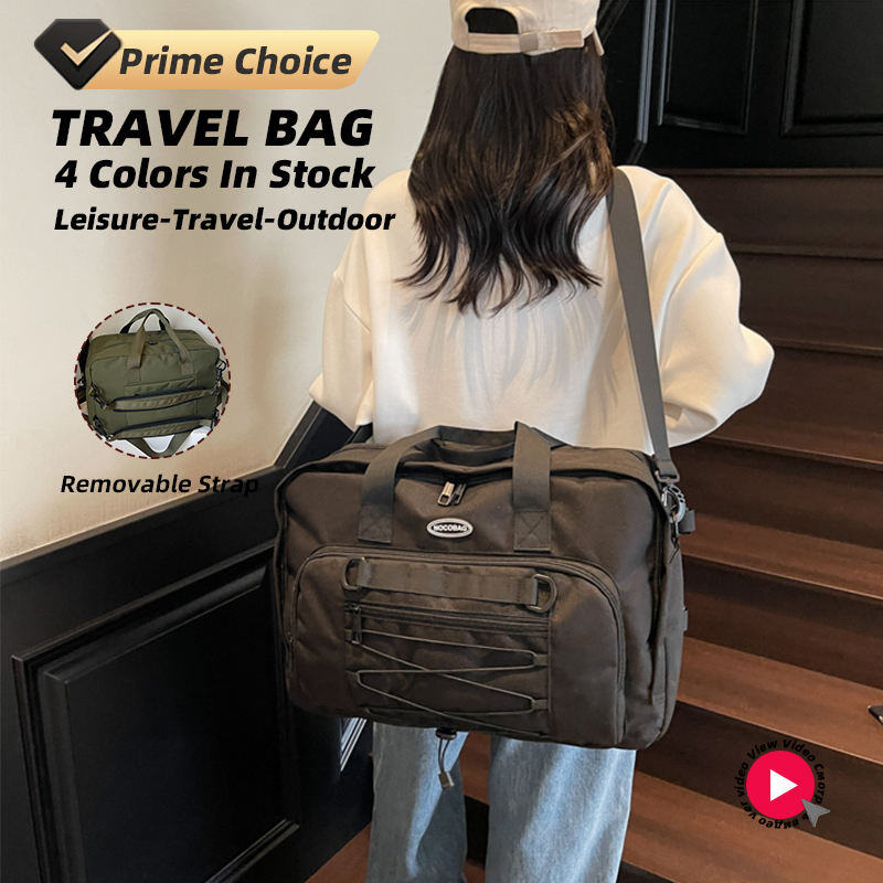 custom logo 5 color nylon outside buckle pocket luggage sleeve dry wet separate sports travel gym tote bag with shoe compartment-0