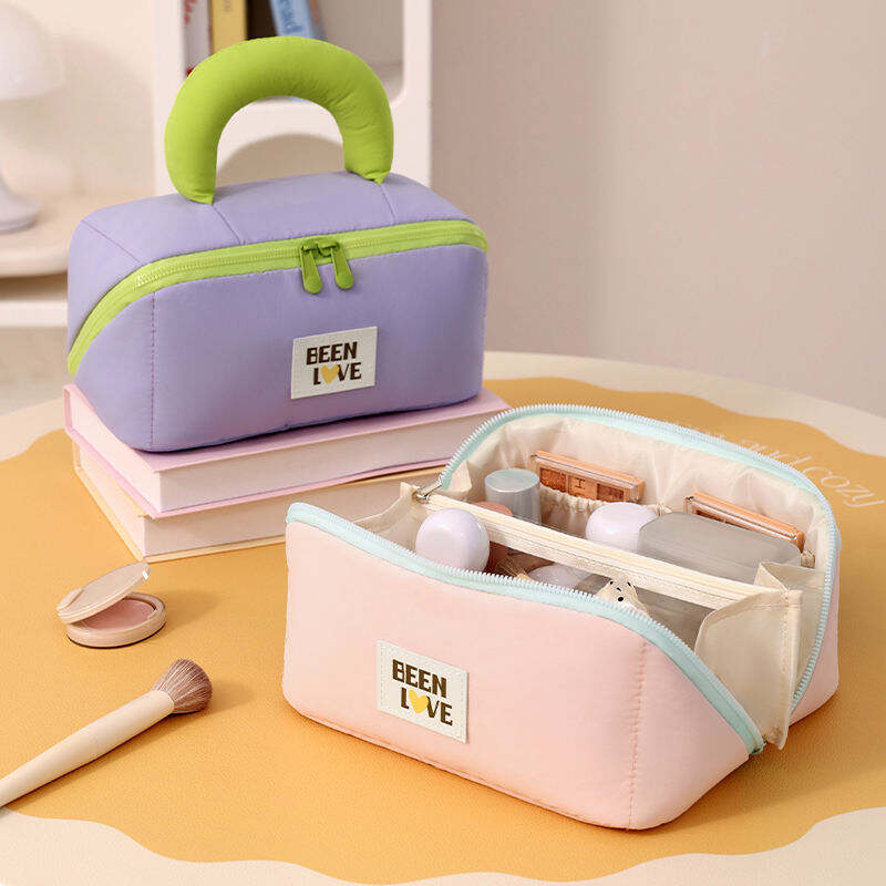Women's Large Capacity Eco-Friendly Nylon Cosmetic Bag Portable Travel Pouch Zipper Fashionable Letter Available Colorful