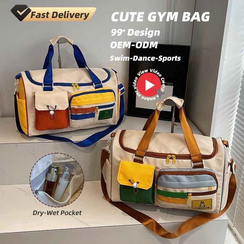 Clashing Custom Logo Waterproof Oxford 2 Colors Wet Dry Separation Large Capacity Shoe Pocket Shoulder Crossbody Girl Travel Bag