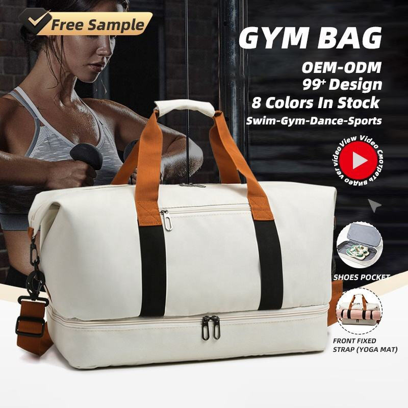 custom logo 5 color nylon outside buckle pocket luggage sleeve dry wet separate sports travel gym tote bag with shoe compartment-1