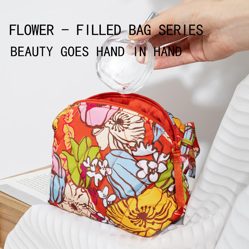 Ginzeal Quilted Cotton Cosmetic bag With Long Handles