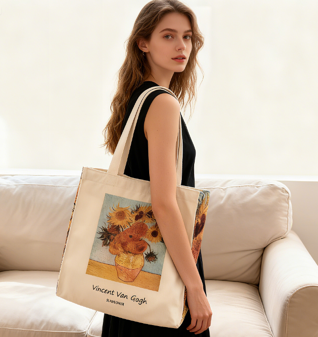 Van Gogh Classic Thick Cotton Canvas Bag Popular Style Zipper Single Shoulder Shopping Tote Bag