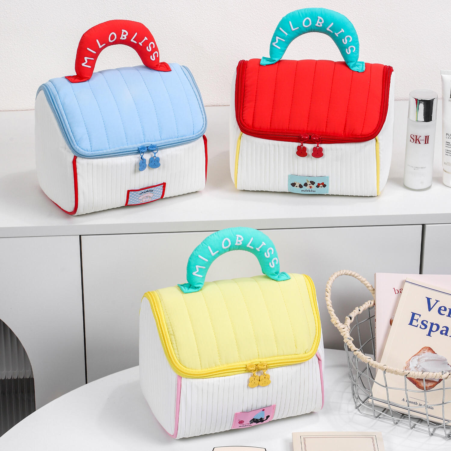 Cottage House Shape Makeup Bag Large Capacity Tote Cosmetic Case Canvas Travel Toiletry Organizer with Handles