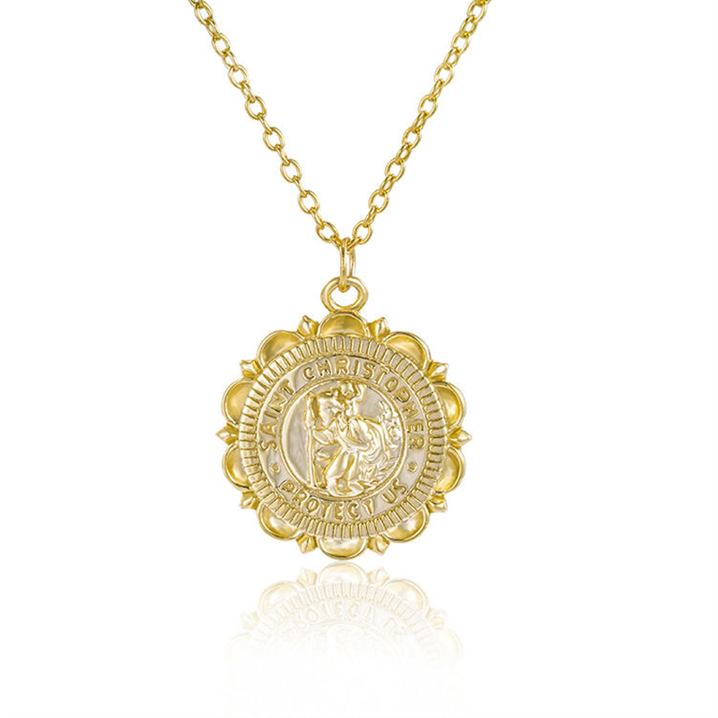Saint Christopher Jesus Protect Us Medal Coin Charm Chain Pendant Necklace