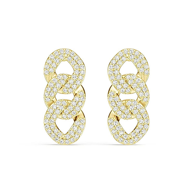 925 Sterling Silver Cuban Chian Link Jewelry Stud Pave Cubic Zircon Earrings 2025 for Woman