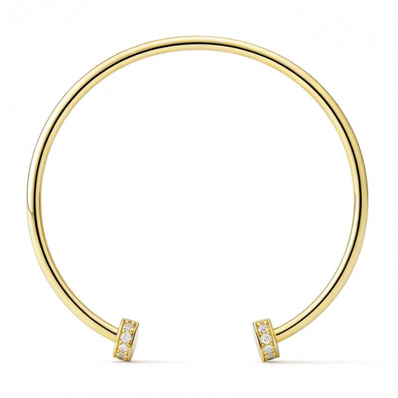 Gemnel Luxury Brass 18K Gold Plated CZ Zircon Adjustable Cuff Bangle