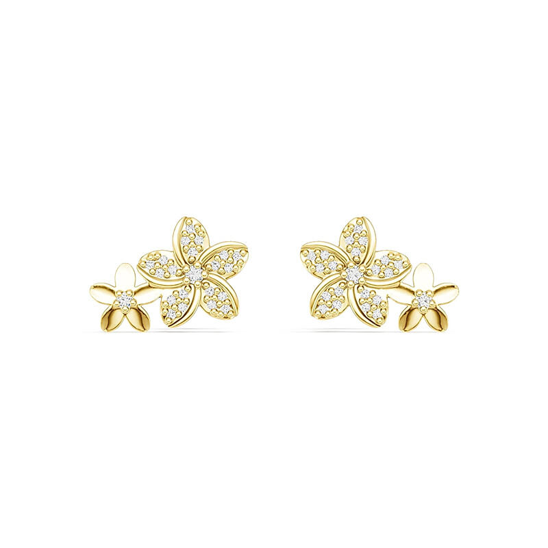 Elegant Gold Plated white CZ Flower Stud 925 Sterling Silver Leaf Design Stud daisy Earrings Fine Jewelry for Women