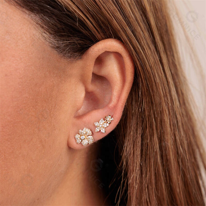 Elegant Gold Plated white CZ Flower Stud 925 Sterling Silver Leaf Design Stud daisy Earrings Fine Jewelry for Women.jpg
