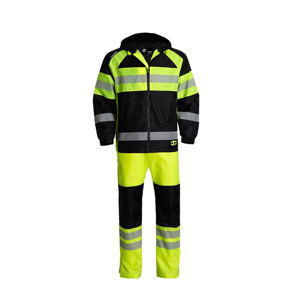 JIADE WorkPro-Serie Herren-Regenjacke mit hoher Sichtbarkeit nach EN ISO 20471, wasserdicht und zusammenfaltbar, inkl. Regenhose und Rip-Stop-Tasche