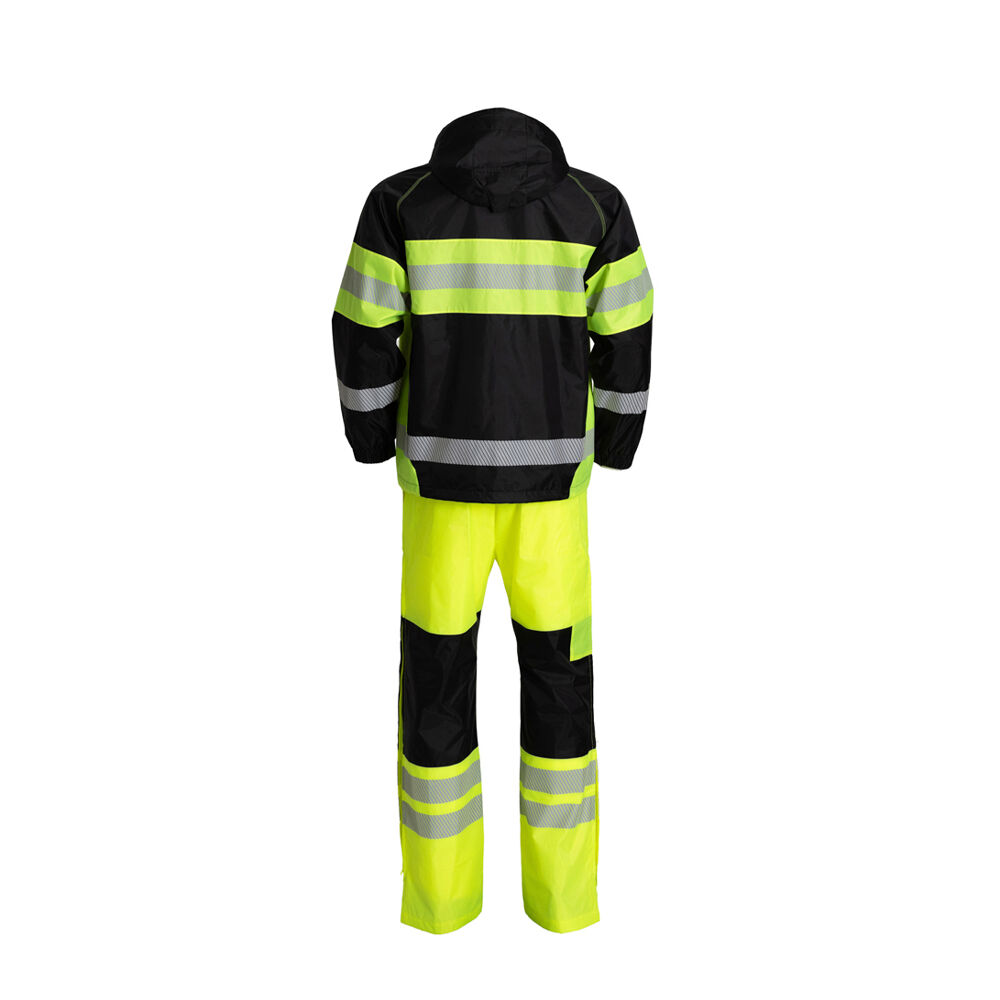 JIADE WorkPro-Serie Herren-Regenjacke mit hoher Sichtbarkeit nach EN ISO 20471, wasserdicht und zusammenfaltbar, inkl. Regenhose und Rip-Stop-Tasche
