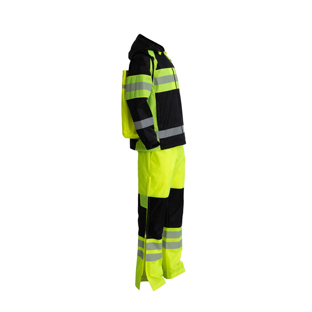 JIADE WorkPro-Serie Herren-Regenjacke mit hoher Sichtbarkeit nach EN ISO 20471, wasserdicht und zusammenfaltbar, inkl. Regenhose und Rip-Stop-Tasche