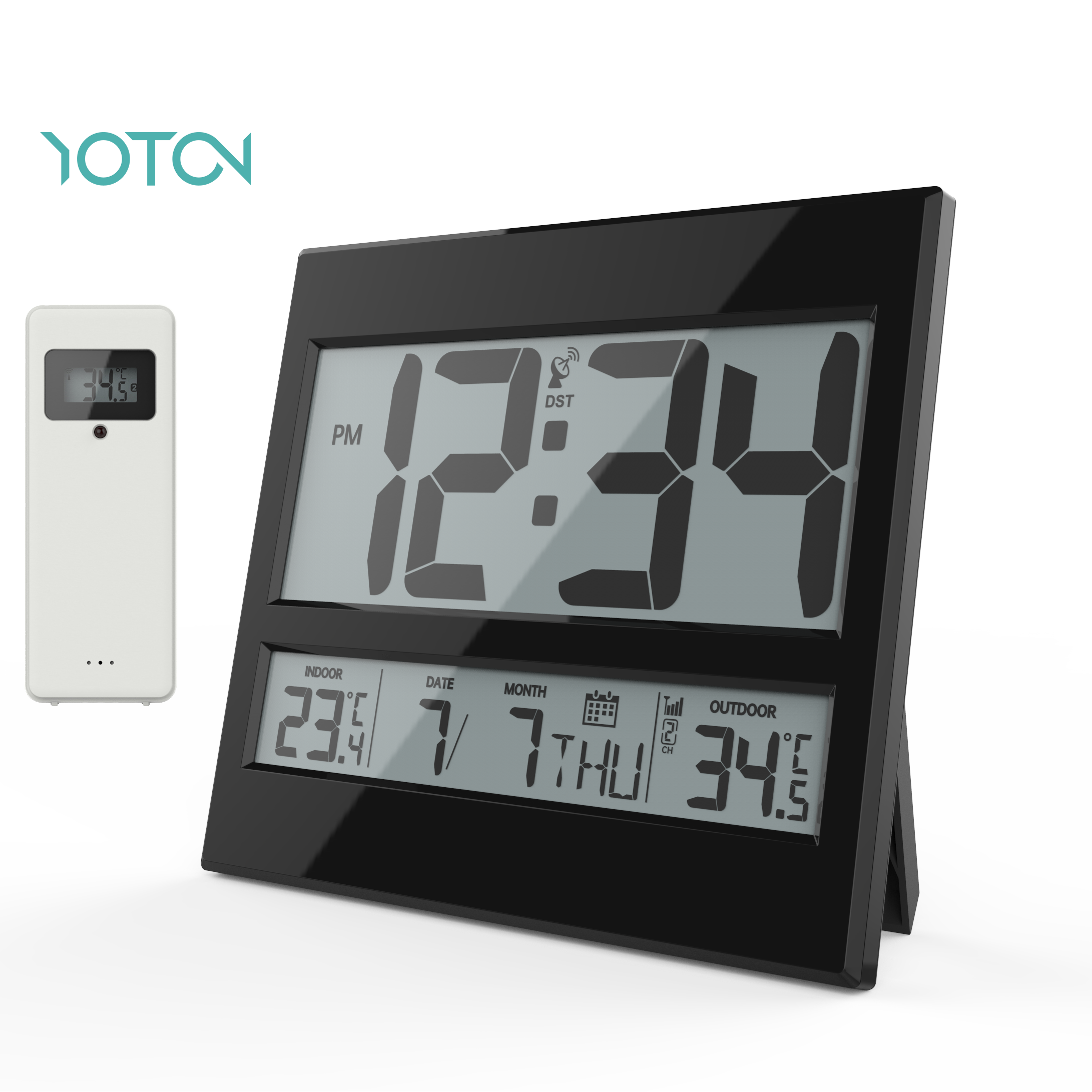 Veliki digitalni LCD sat Temperatura Visok kvalitet Zidni sat sa unutrašnjim spoljašnjim crnim električnim dnevnim boravkom smola Kvadratno moderno