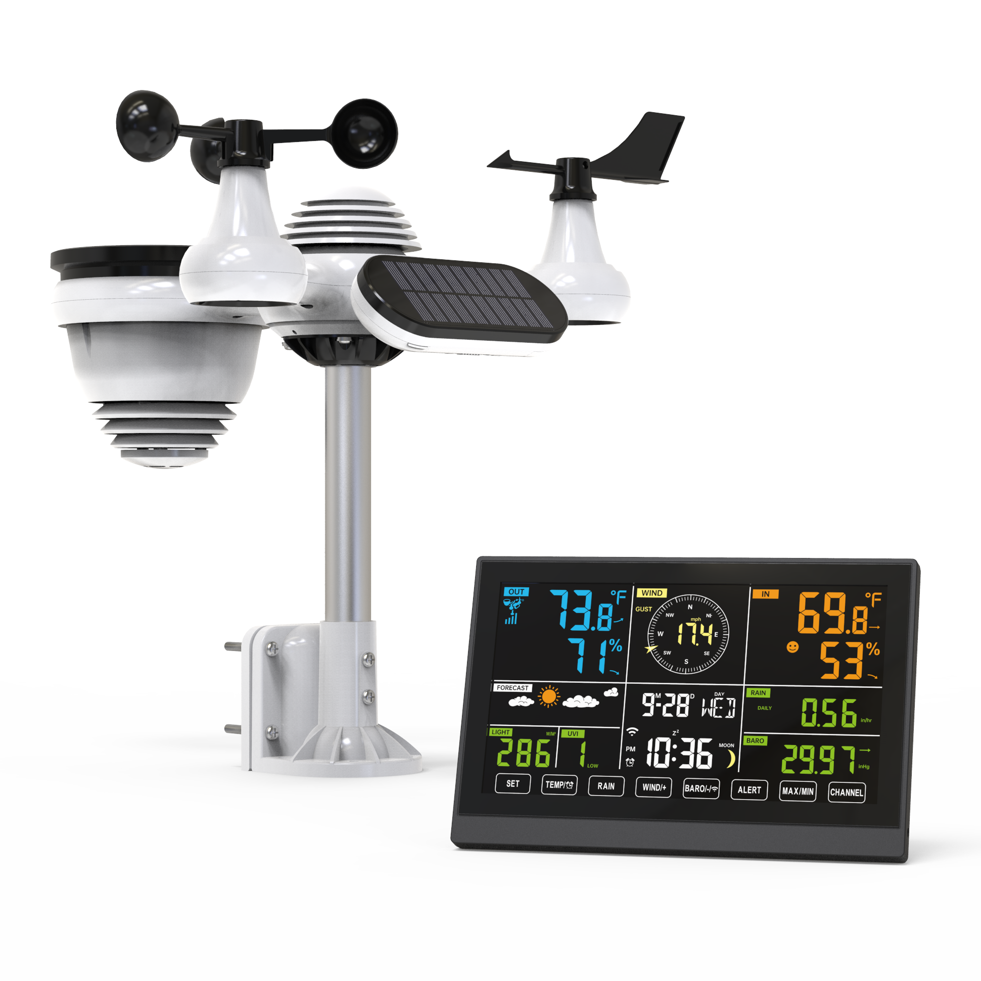 Nova WiFi bežična meteorološka stanica 10,2 inča vetar/kiša/UV indeks solarni panel 7 u 1 profesionalna meteorološka stanica