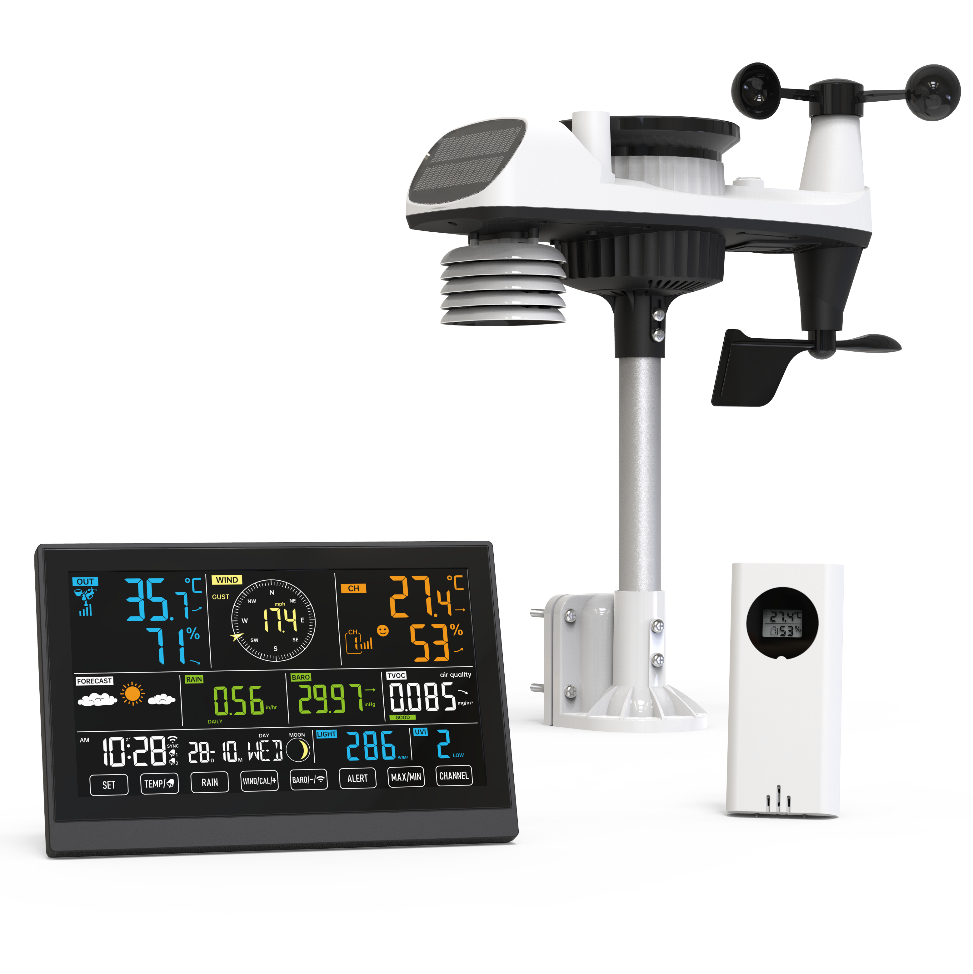 Multifunctional Composite TOVC/Vind/Rain/UVI/BARO/TEMP/HUMI/LIGHT Meteorološka postaja Meteorološka prognoza Atomski pametni stolni sat