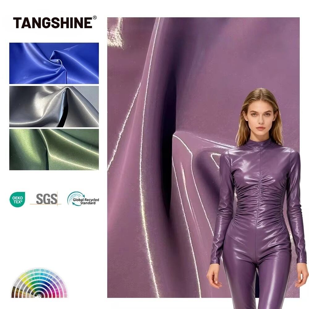4-Way Stretch PU Elastic Shiny Patent Faux Leather Fabrics 