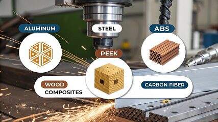common cnc machining materials including aluminum steel brass and engineering plastics