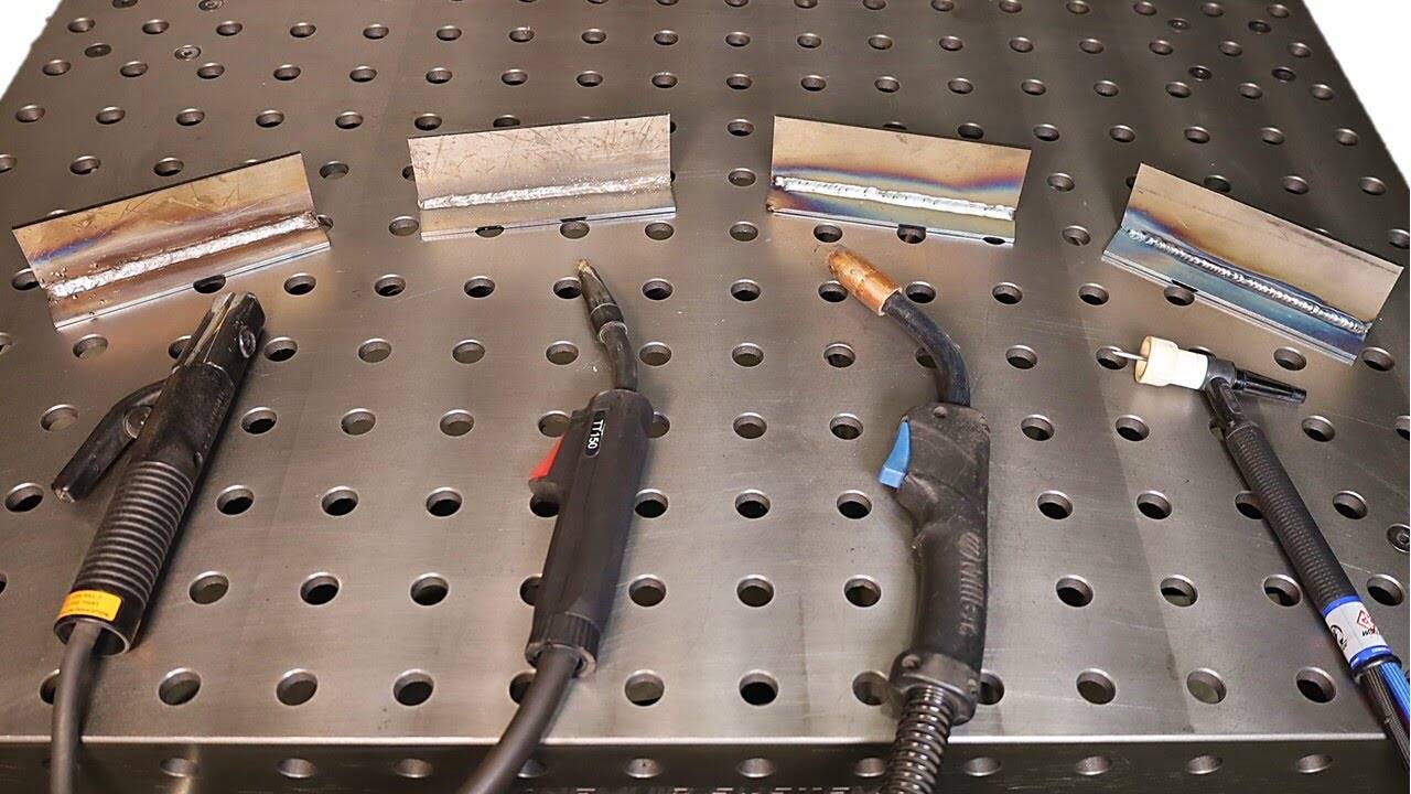mig tig stick and fcaw tools in a welding workshop