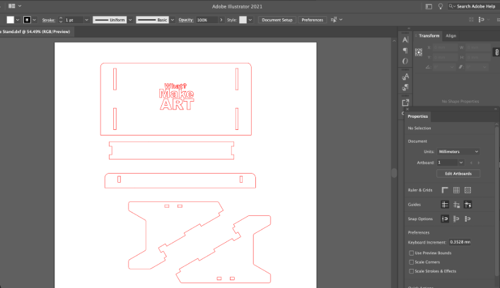 vector design workspace for laser cutting file preparation