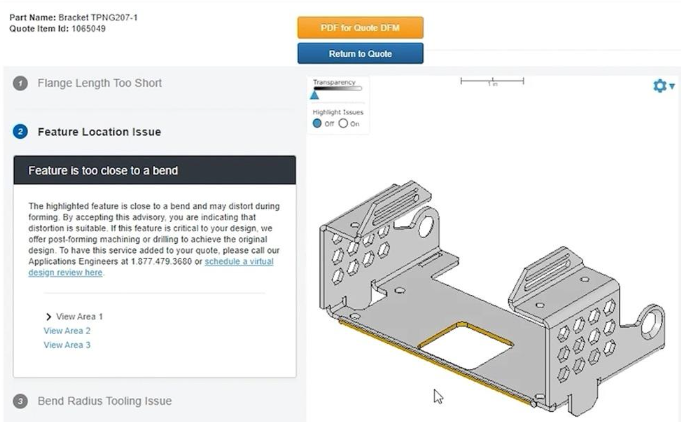 cad software interface showing sheet metal design with dfm analysis and bend calculations