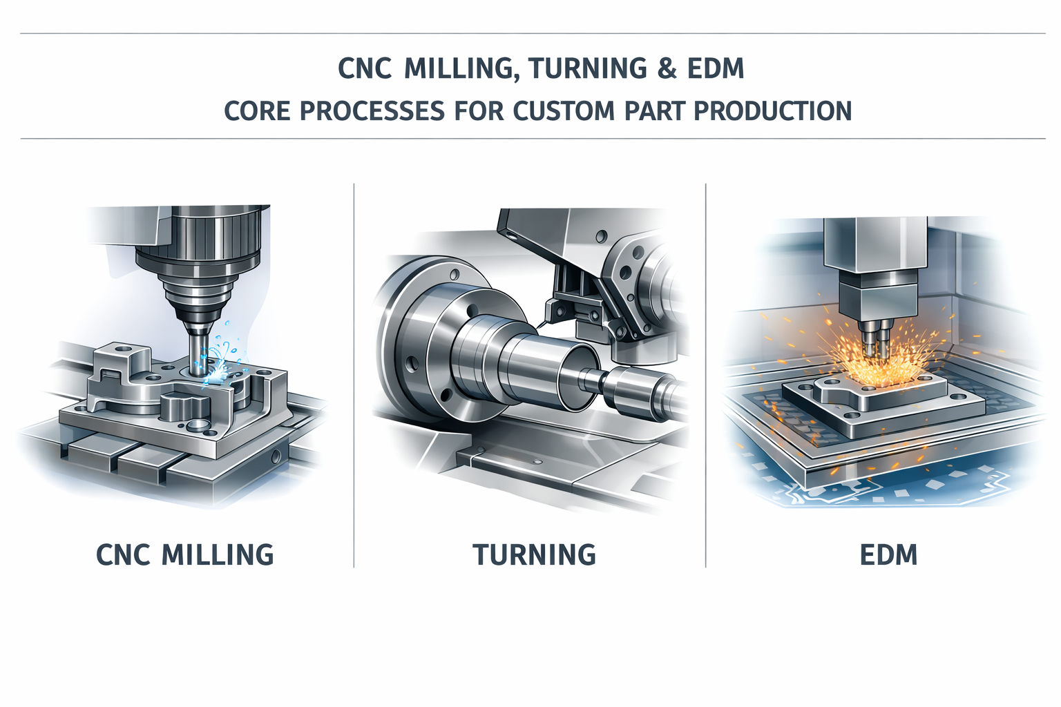 cnc milling turning and edm represent the core processes for custom part production