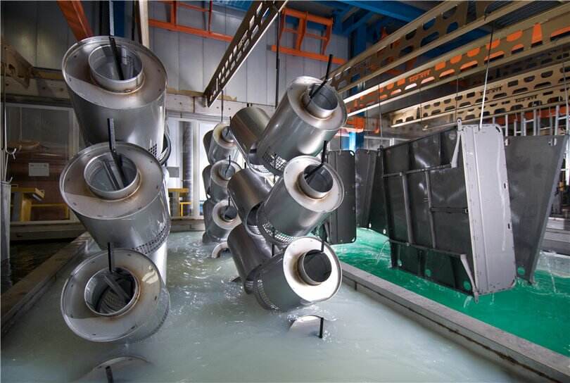 simplified e coat line showing pretreatment tank immersion rinsing and curing