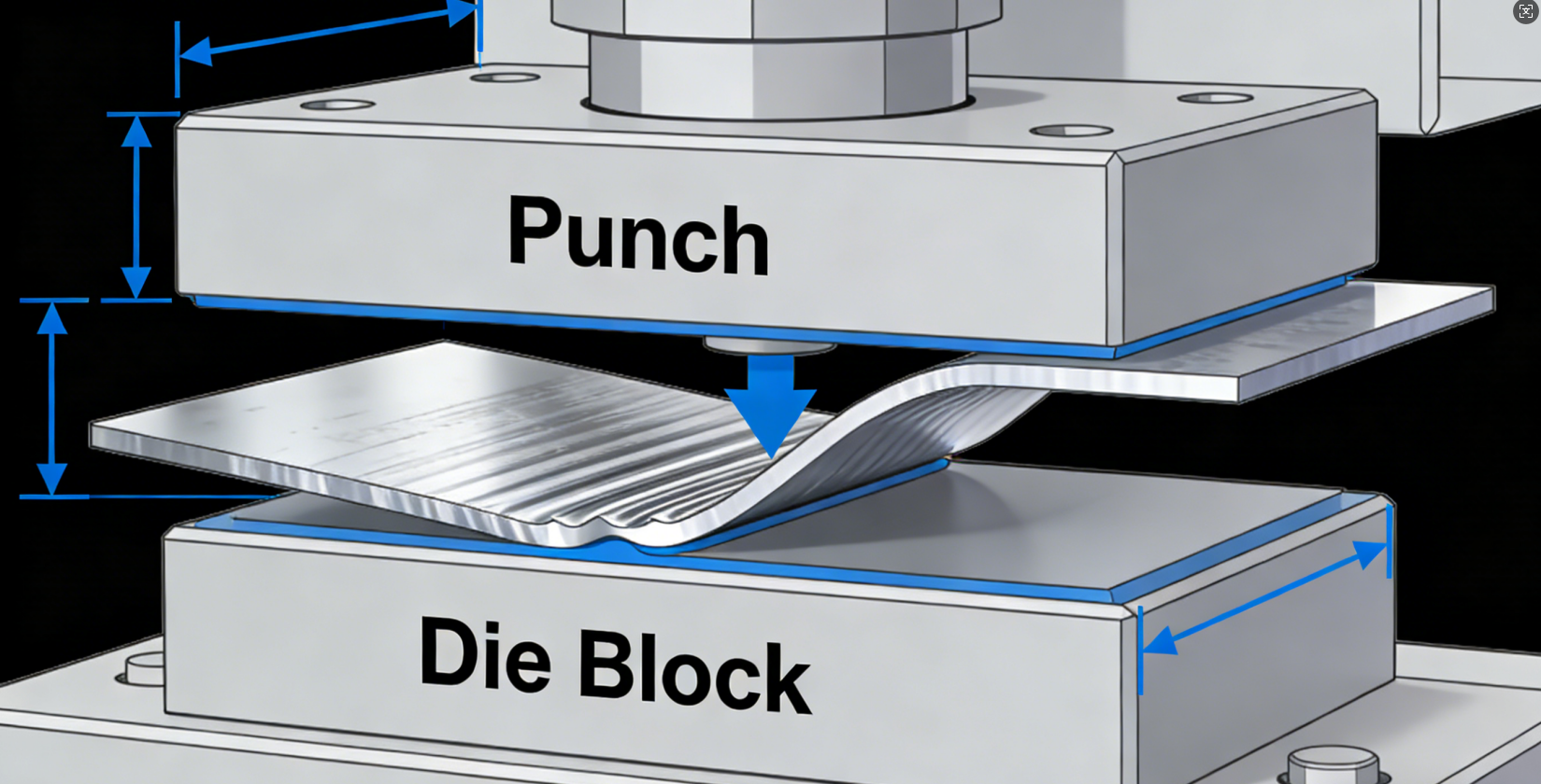 cross section diagram of die stamping assembly during metal forming operation