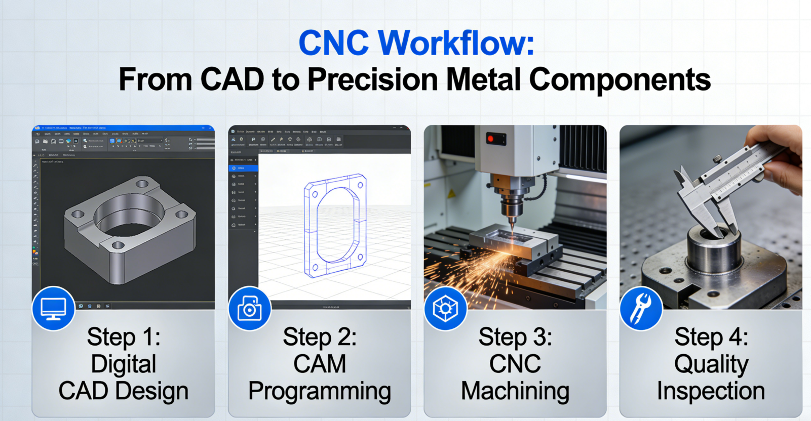 the cnc workflow transforms digital cad designs into precision metal components