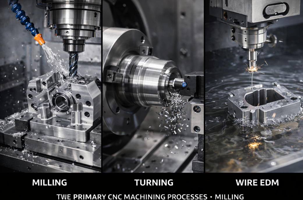 three primary cnc machining processes milling turning and wire edm