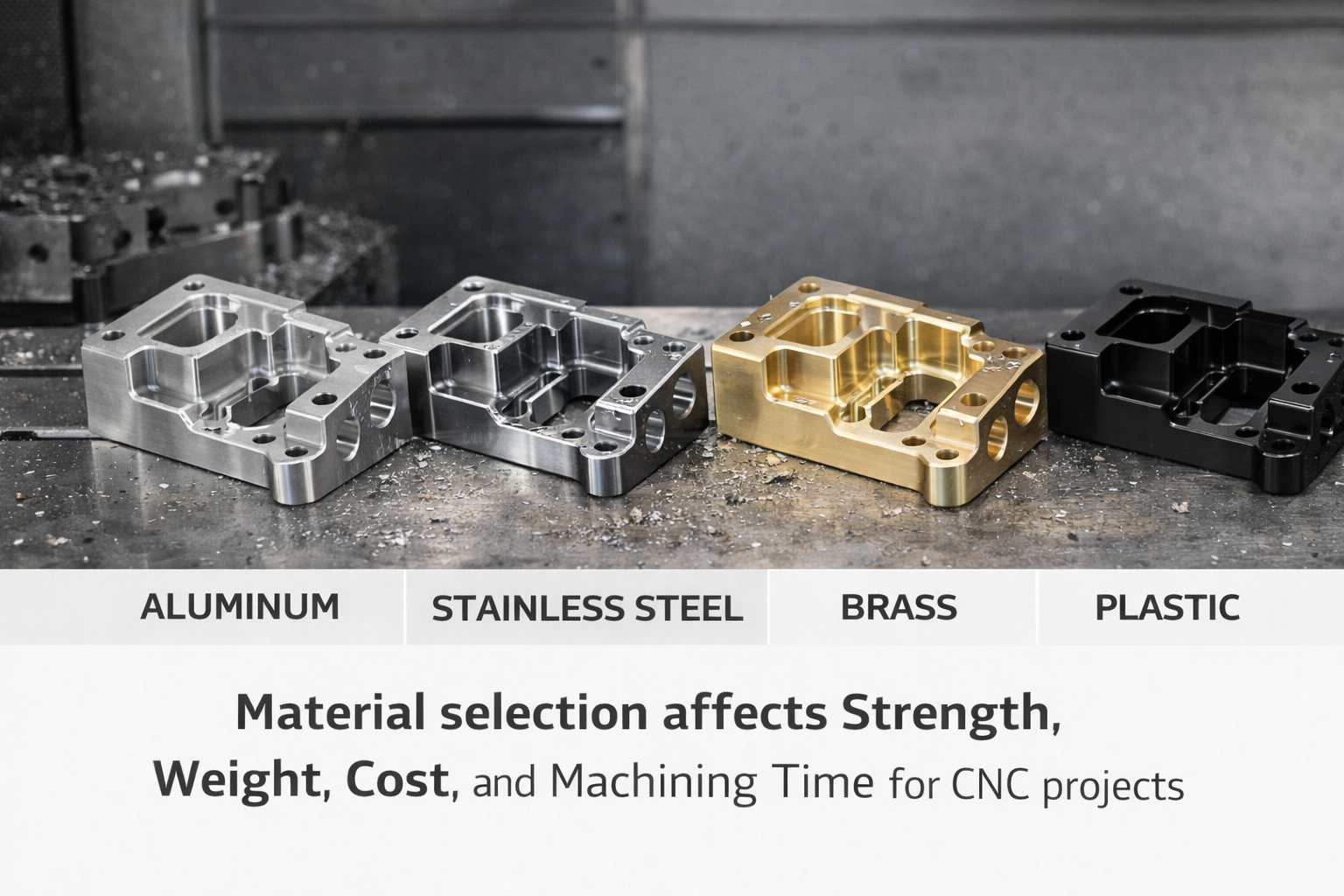 material selection affects strength weight cost and machining time for cnc projects