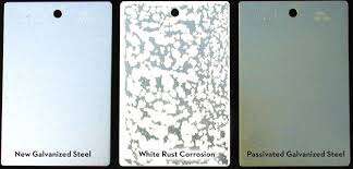 inspection of galvanized steel showing white rust and edge corrosion