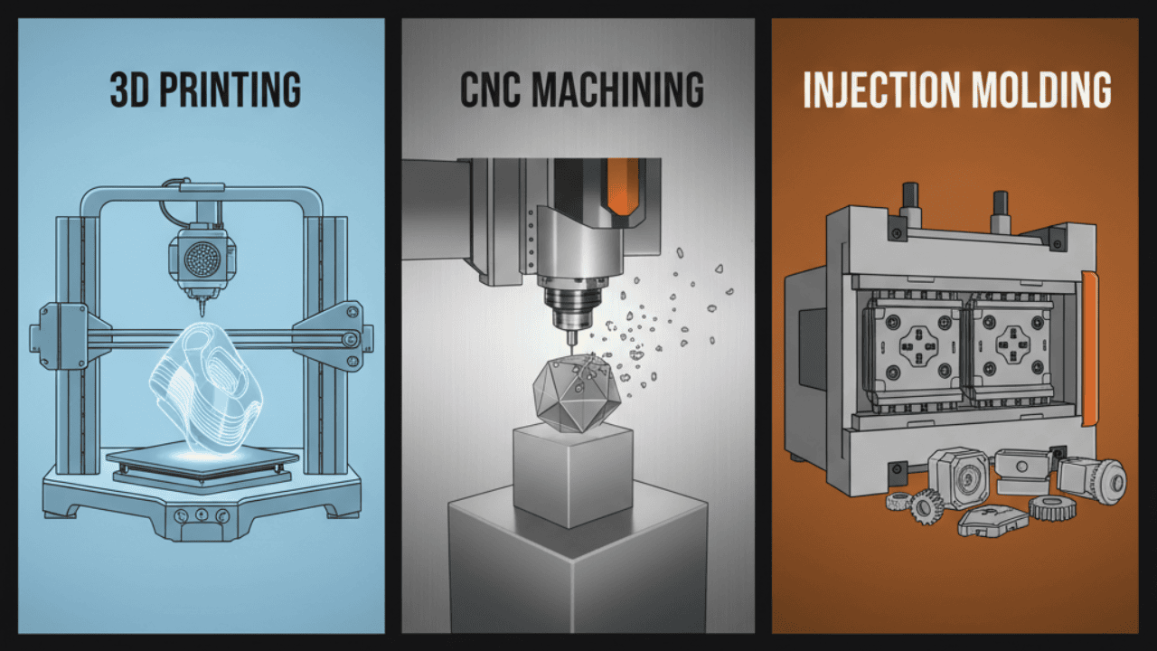 choosing between cnc machining 3d printing and injection molding depends on project requirements