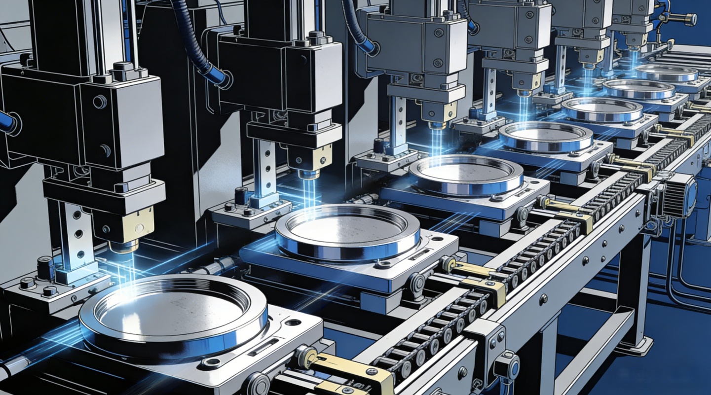 transfer die system moving individual blanks through forming stations for large parts