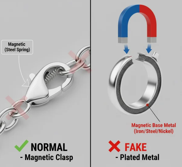 a magnet test can screen silver but cannot confirm it