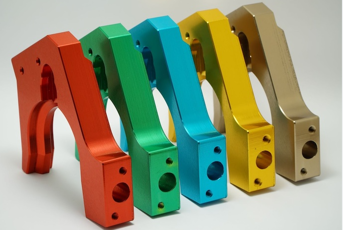 anodized aluminum parts displaying various color and finish options