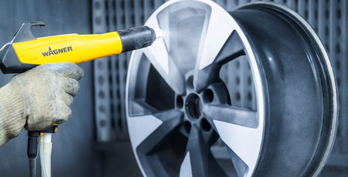 safe home powder coating workspace for wheel refinishing