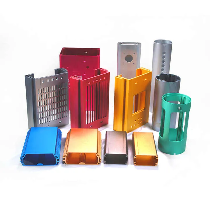 anodized aluminum parts displaying various protective coating color options